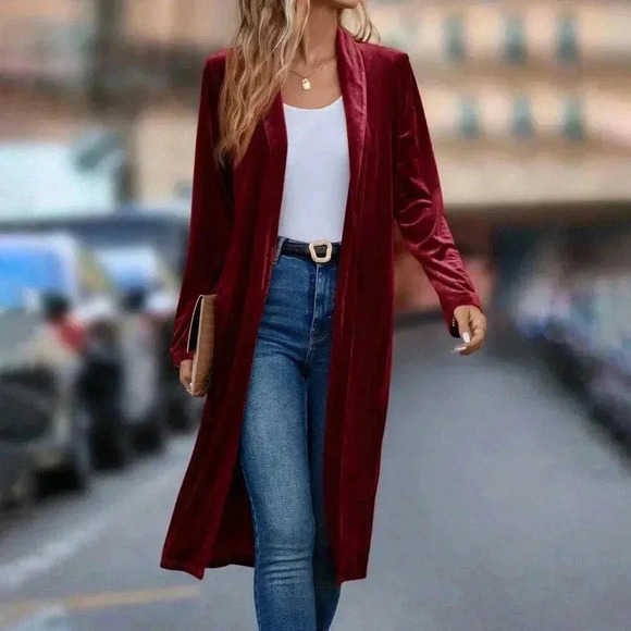 Jackets & Blazers - Burgundy Casual Women's Mid-Length Jacket